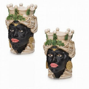 Coppia di Vasi Teste di Moro in Resina, altezza 28 cm