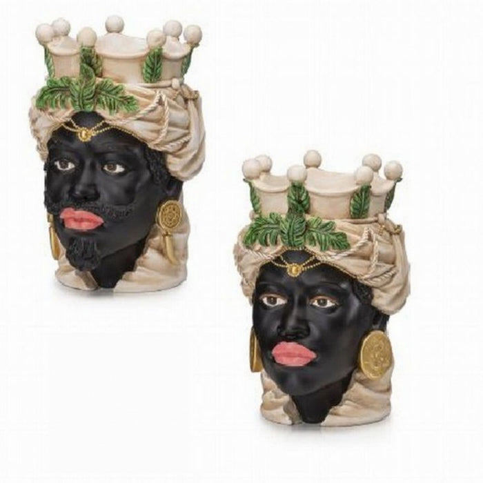 Coppia di Vasi Teste di Moro in Resina, altezza 28 cm