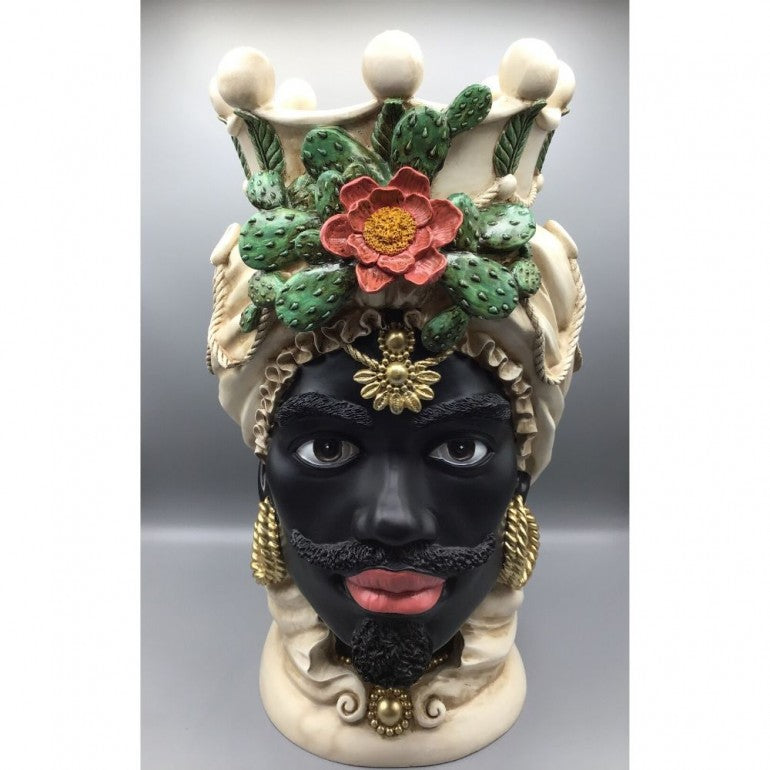 Coppia di Vasi Teste di Moro in Resina, altezza 42 cm