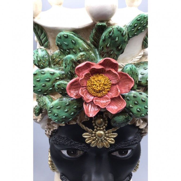 Coppia di Vasi Teste di Moro in Resina, altezza 42 cm