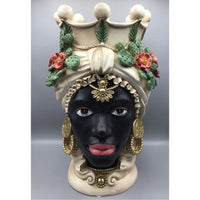 Coppia di Vasi Teste di Moro in Resina, altezza 42 cm