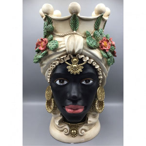 Coppia di Vasi Teste di Moro in Resina, altezza 42 cm