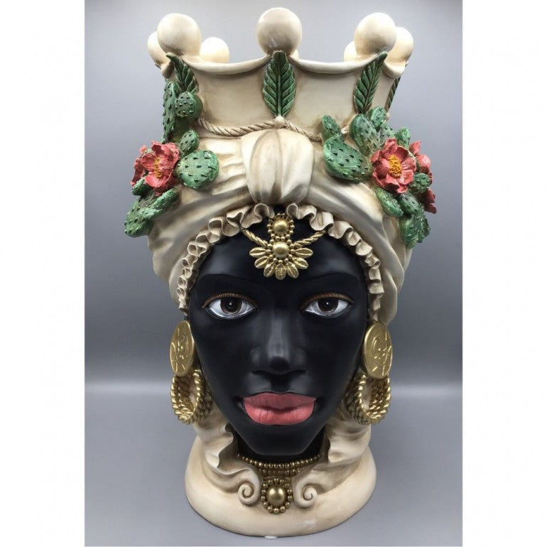 Coppia di Vasi Teste di Moro in Resina, altezza 42 cm