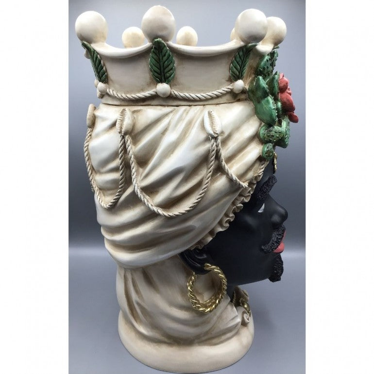 Coppia di Vasi Teste di Moro in Resina, altezza 42 cm