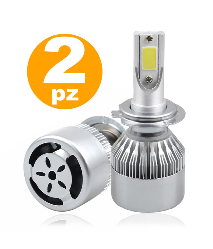 Coppia Lampada Auto Moto Cob C6 H4 Led 3800lm 36w 6000k Bianco Freddo Digitale         