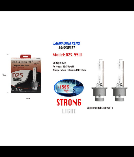 Coppia Lampade D2s 35/55w Bulbi Xenon Ricambio 6000k Xeno Auto Fari Maxtech D2s-55w         