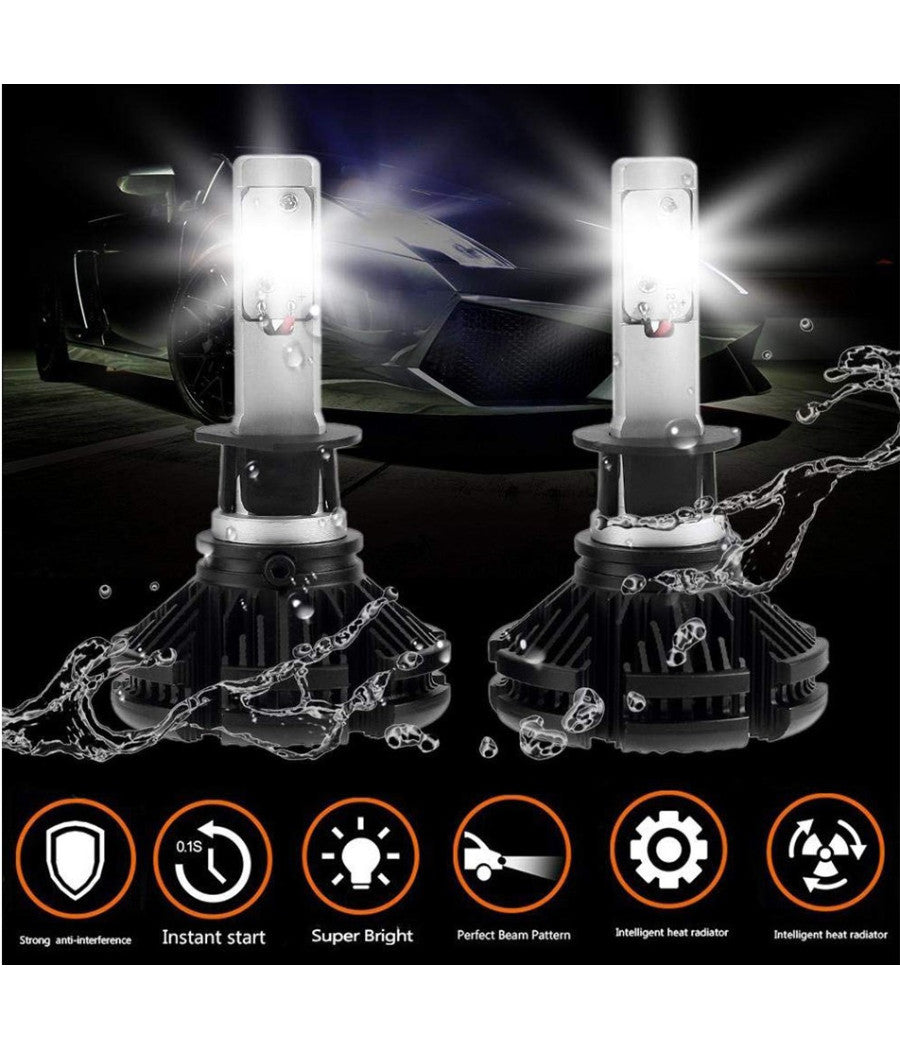 Coppia Lampade Led Auto Fari H1 X3 Kit Lampadine 50w 6000 Lumen Ip67         