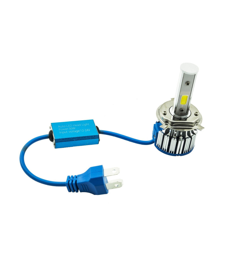 Coppia Lampade Ricambio Fari Auto Led H4 Led 3200 Lumen 6000k 12v 40w + Ventola         