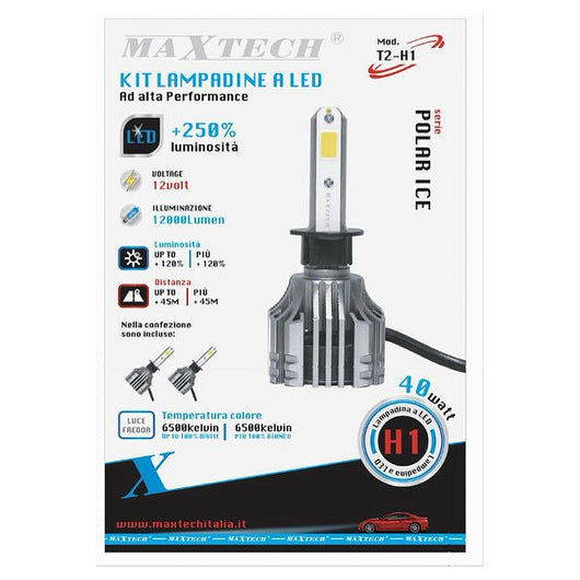 Coppia Lampadine Led H1 Auto Luce Bianca 6500k 12000lm Attacco 40w Maxtech T2-h1         