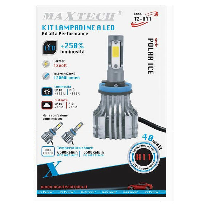 Coppia Lampadine Led H11 Auto Luce Bianca Fredda 6500k 12000lm Attacco 40w T2-h11         