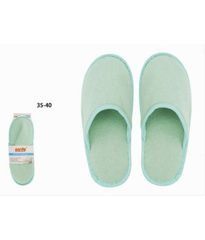 Coppia Pantofole Ciabatte Bagno Chiuse Tessuto Verde Taglia 35-40 Stanza 79686         