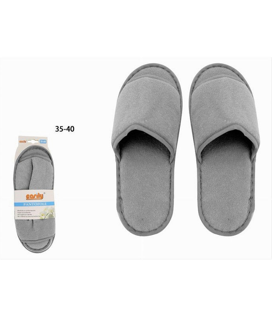 Coppia Pantofole Ciabatte Bagno Tessuto Grigio Taglia 35-40 Stanza Hotel 79677         