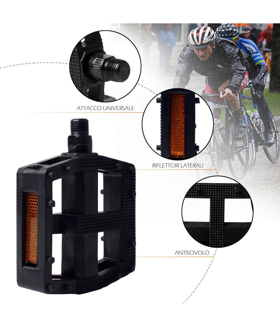 Coppia Pedali Per Bicicletta Con Riflettori Laterali Attacco Universale Xc-2514         