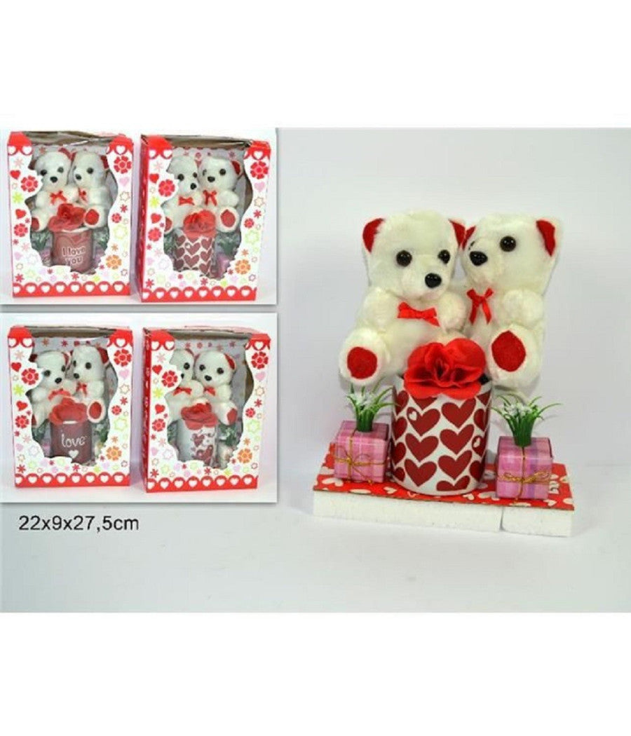 Coppia Peluche Orsetti Con Tazzone Fiore Idea Regalo Per San Valentino 4 Modelli         