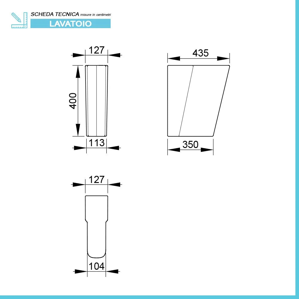 Coppia piedini per lavatoio Messico 75x61 cm in ceramica con H 40 cm