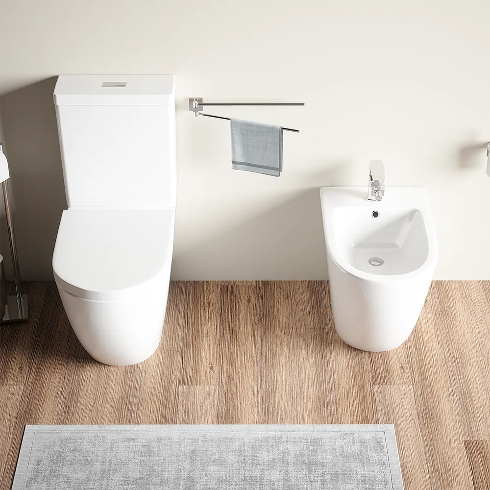 Coppia sanitari filomuro vaso tornado silent flush, sedile soft-close e bidet | Roma