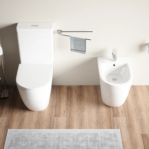 Coppia sanitari filomuro vaso tornado silent flush, sedile soft-close e bidet | Roma