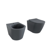 Sanitari sospesi in ceramica rimless grigio opaco: vaso, bidet e copriwc soft-close | Vienna