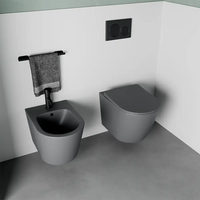 Sanitari sospesi in ceramica rimless grigio opaco: vaso, bidet e copriwc soft-close | Vienna