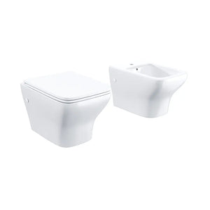Coppia di sanitari sospesi rimless in ceramica bianca: vaso bidet e copriwc soft-close | Havana
