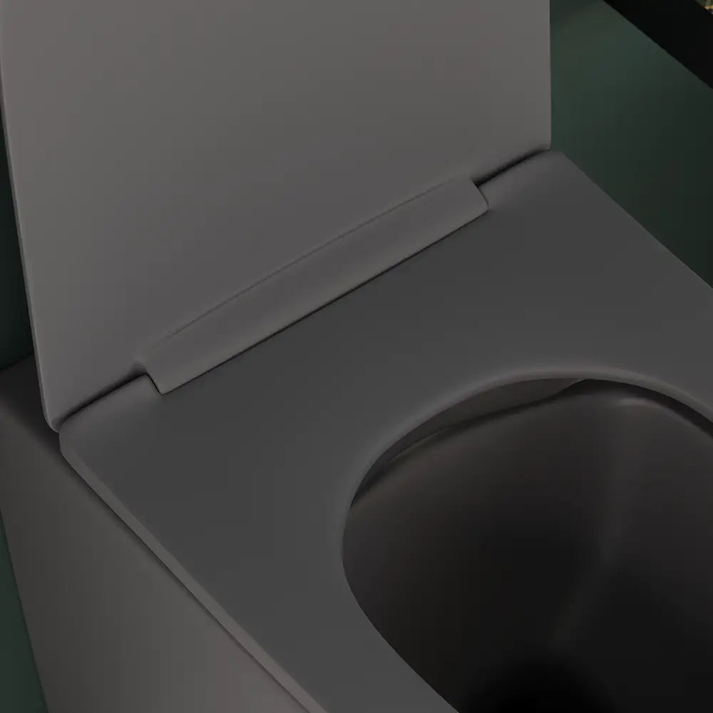 Coppia di sanitari filomuro ceramica grigio opaco vaso rimless copriwc soft-close e bidet | Europa Small