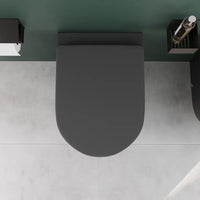 Coppia di sanitari filomuro ceramica grigio opaco vaso rimless copriwc soft-close e bidet | Europa Small