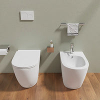 Sanitari filomuro in ceramica bianco opaco vaso rimless con copriwc soft-close e bidet | Europa