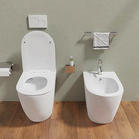 Sanitari filomuro in ceramica bianco opaco vaso rimless con copriwc soft-close e bidet | Europa