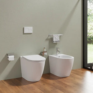 Sanitari filomuro in ceramica bianco opaco vaso rimless con copriwc soft-close e bidet | Europa
