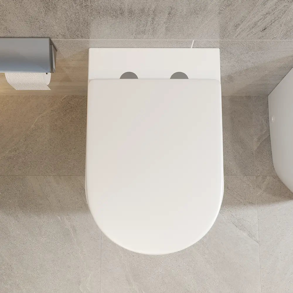 Sanitari filomuro comfort in ceramica bianco lucido vaso rimless h44,5 cm con copriwc soft-close e bidet | Europa