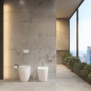 Sanitari filomuro comfort in ceramica bianco lucido vaso rimless h44,5 cm con copriwc soft-close e bidet | Europa