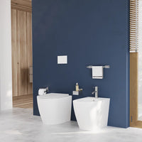 Coppia di sanitari filomuro ceramica bianco opaco vaso rimless copriwc soft-close e bidet | Europa Small