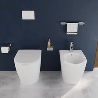 Coppia di sanitari filomuro ceramica bianco opaco vaso rimless copriwc soft-close e bidet | Europa Small