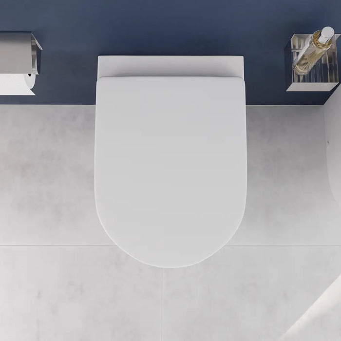 Coppia di sanitari filomuro ceramica bianco opaco vaso rimless copriwc soft-close e bidet | Europa Small