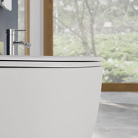 Coppia di sanitari filomuro ceramica bianco opaco vaso rimless copriwc soft-close e bidet | Europa Small