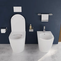 Coppia di sanitari filomuro ceramica bianco opaco vaso rimless copriwc soft-close e bidet | Europa Small