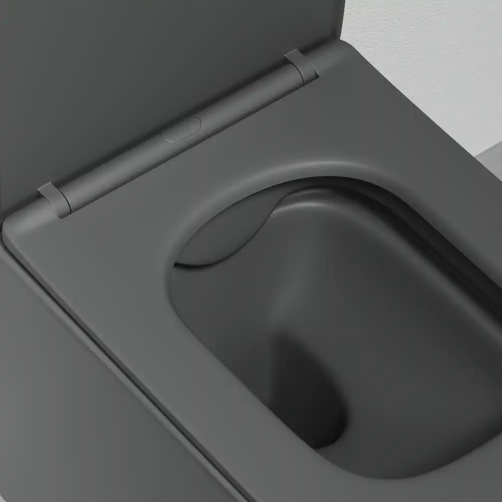 Sanitari filomuro in ceramica rimless grigio opaco vaso bidet e copriwc soft-close | Londra