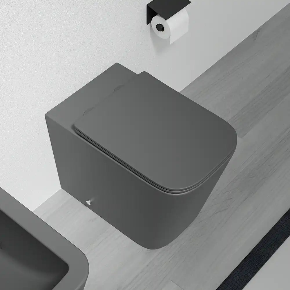 Sanitari filomuro in ceramica rimless grigio opaco vaso bidet e copriwc soft-close | Londra