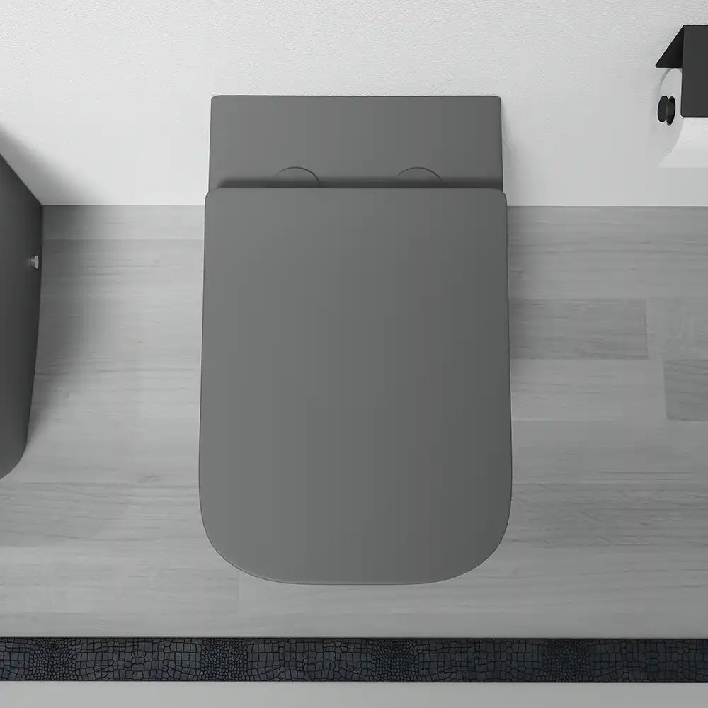 Sanitari filomuro in ceramica rimless grigio opaco vaso bidet e copriwc soft-close | Londra