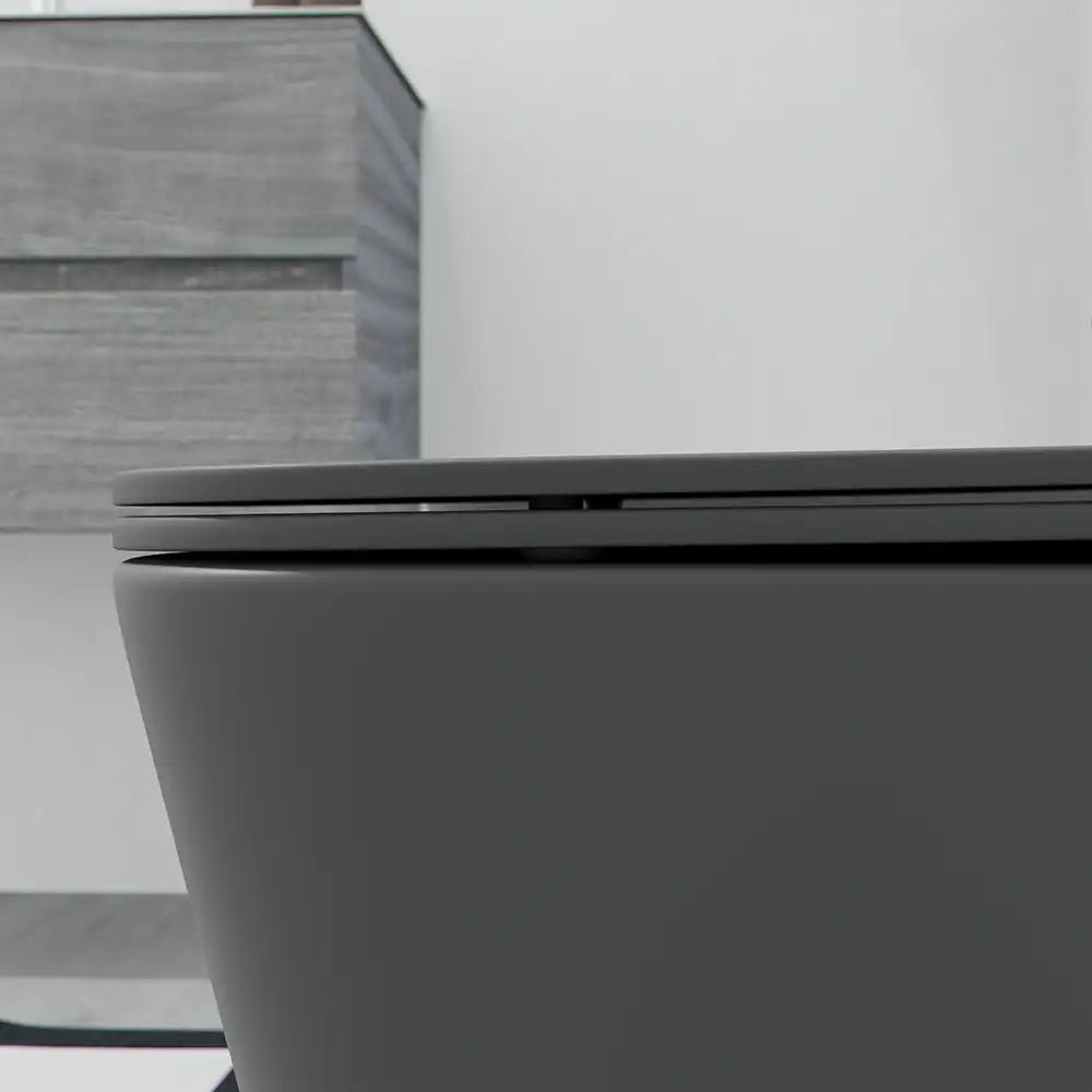 Sanitari filomuro in ceramica rimless grigio opaco vaso bidet e copriwc soft-close | Londra