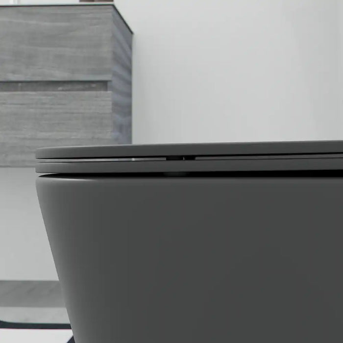 Sanitari filomuro in ceramica rimless grigio opaco vaso bidet e copriwc soft-close | Londra