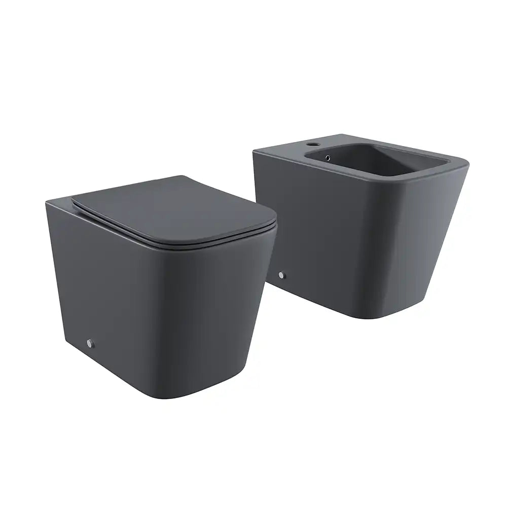 Sanitari filomuro in ceramica rimless grigio opaco vaso bidet e copriwc soft-close | Londra