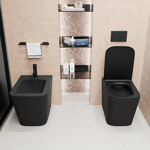Sanitari filomuro in ceramica rimless nero opaco vaso bidet e copriwc soft-close | Londra