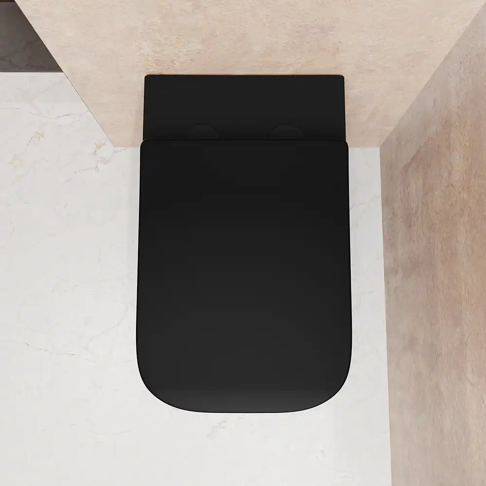Sanitari filomuro in ceramica rimless nero opaco vaso bidet e copriwc soft-close | Londra