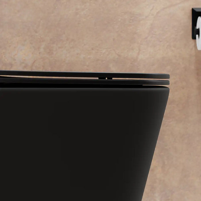 Sanitari filomuro in ceramica rimless nero opaco vaso bidet e copriwc soft-close | Londra