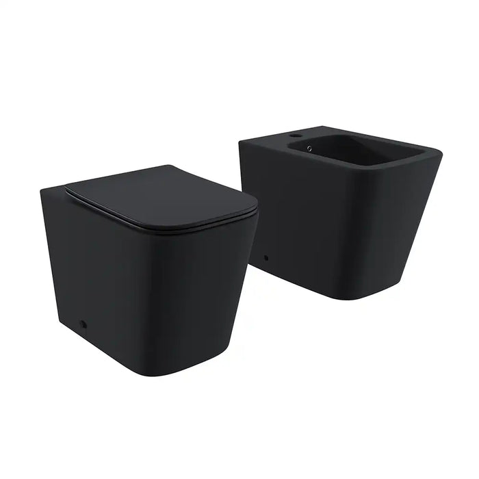 Sanitari filomuro in ceramica rimless nero opaco vaso bidet e copriwc soft-close | Londra
