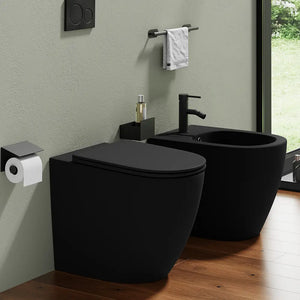 Sanitari filomuro in ceramica nero opaco vaso rimless con copriwc soft-close e bidet | Europa