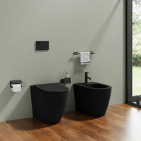 Sanitari filomuro in ceramica nero opaco vaso rimless con copriwc soft-close e bidet | Europa