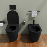 Sanitari filomuro in ceramica nero opaco vaso rimless con copriwc soft-close e bidet | Europa