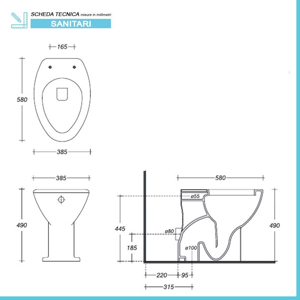 Coppia sanitari per anziani con scarico a terra e copriwc incluso